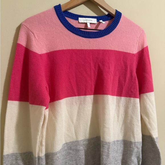 Lark & Ro Womens Cashmere Colorblock Pullover Crewneck Sweater Top Large Pink - Picture 3 of 6